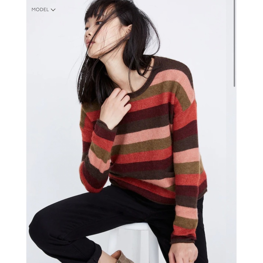 Madewell Women Alpaca Chelsea Pocket Pullover Small Sweater Striped LUXURY COZY